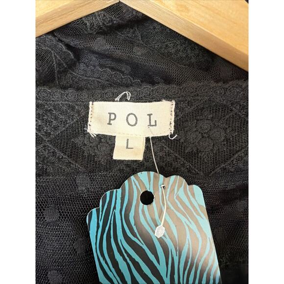Pol Black Lace Sheer Pop Over Blouse Top #1215 Size LARGE - Picture 4 of 4